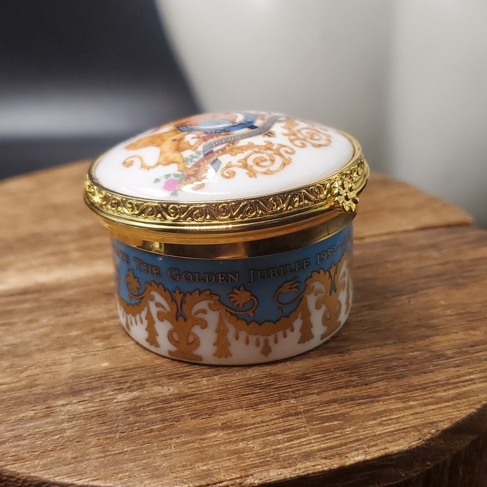 The Royal Collection Small Enameled Hand Painted Royal Jubilee 2002 Trinket Box
